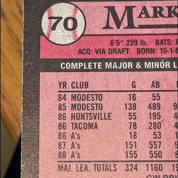 Mark McGwire Topps 1989 Baseball Card Double Error - Picture 3 of 3